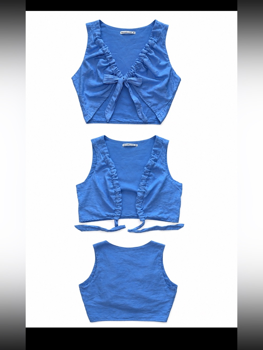 Abercrombie & Fitch Blue Ruffle Tie-Front Crop Tank
